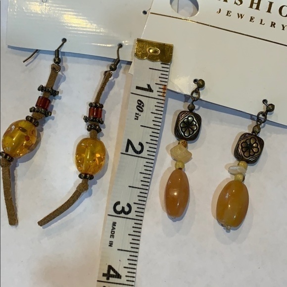 FREE w/any purchase 2 pair natural stone glass bead leather new on cards - Picture 6 of 7